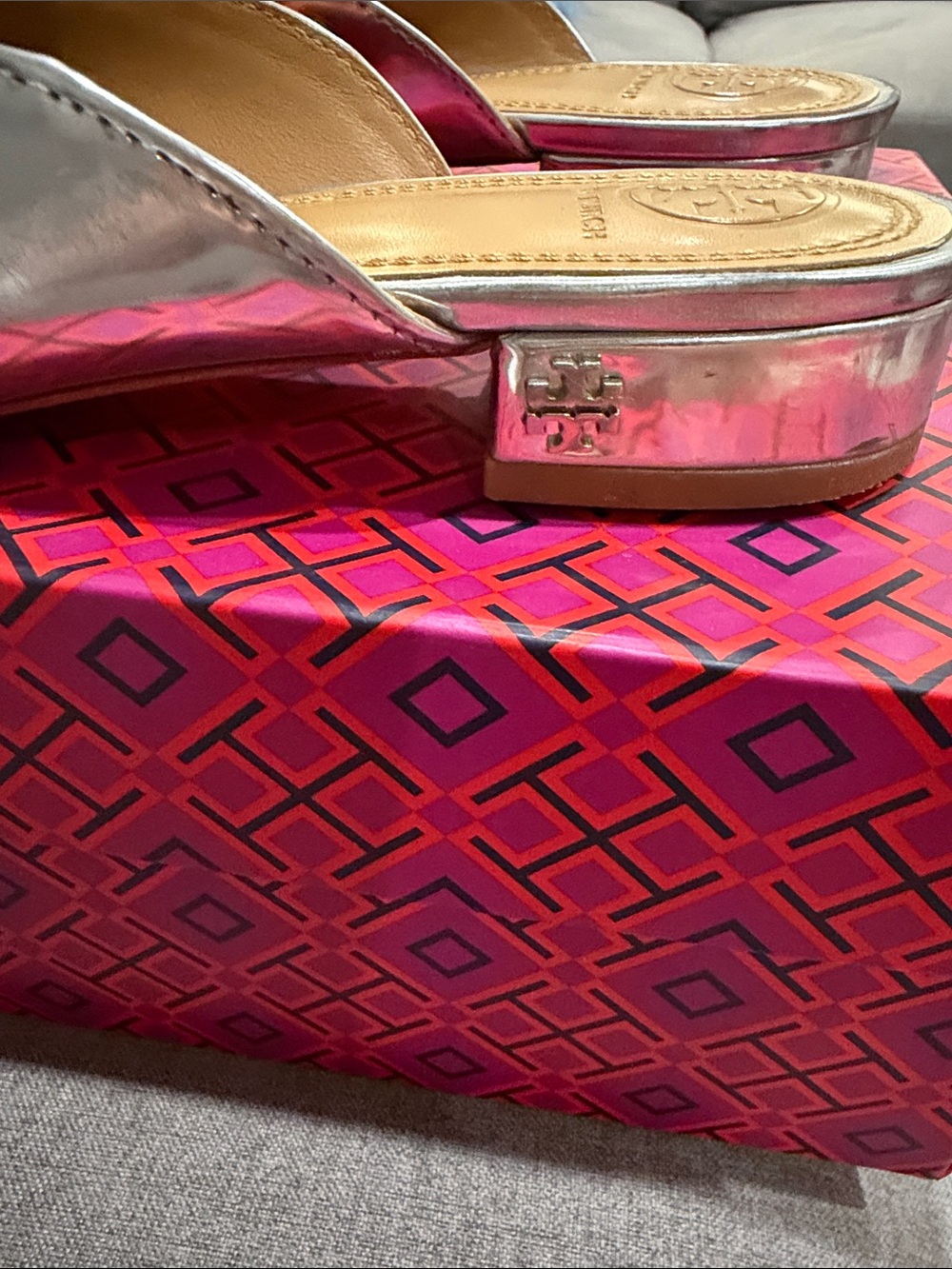 Tory Burch Metallic Silver Pointed Slip-On Mules - Picture 6 of 6